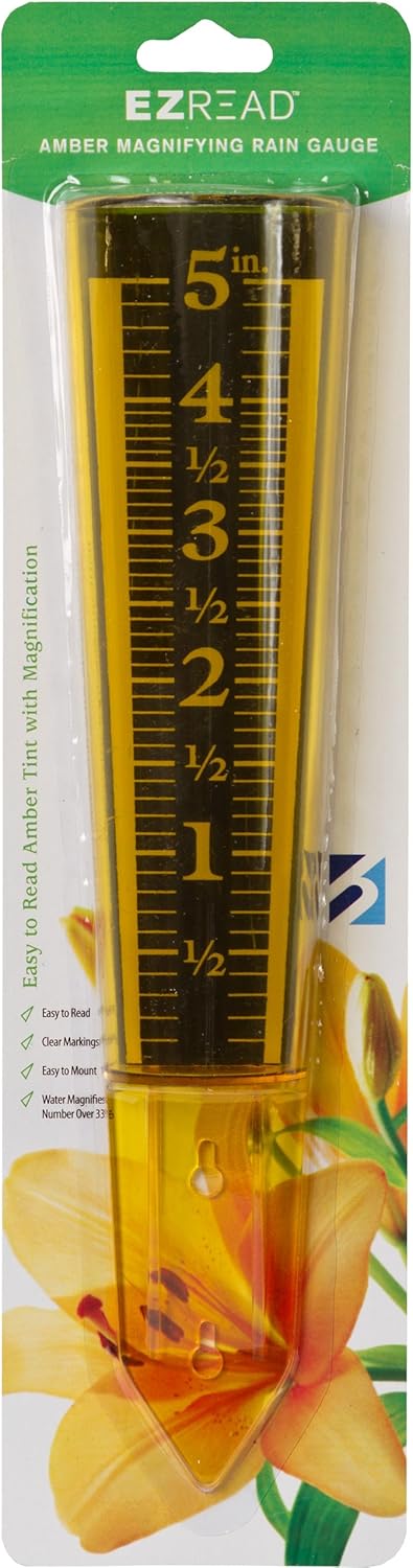 Rain Gauge With Large Print Numbers - Amber Magnifying EZREAD Rain Gauge