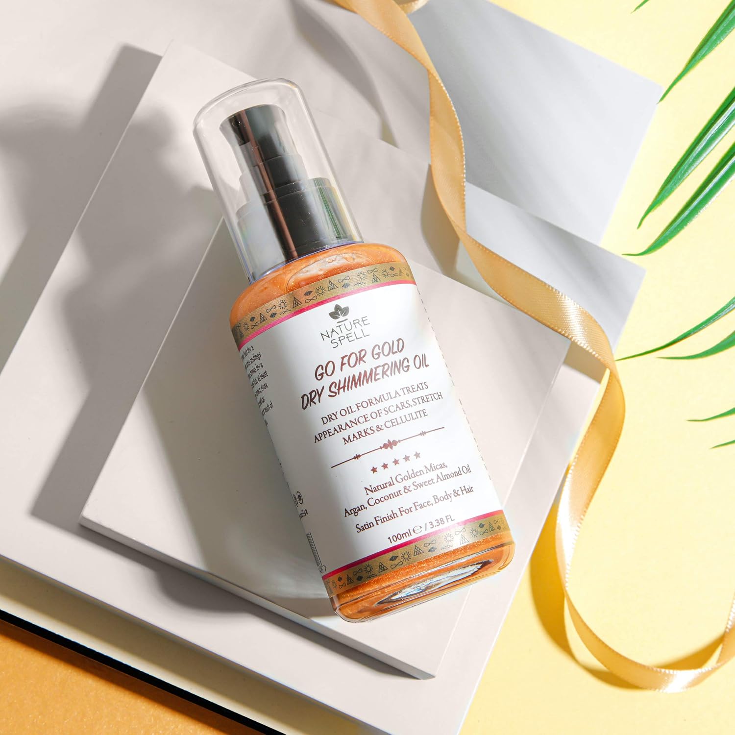 Nature Spell Dry Shimmering Oil for Body & Face, Lightweight, Glowy Finish, Infused With Argan and Coconut Oils, Vegan, 100ml - Image 4
