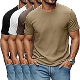 Locoowai 4 Pack Men's Big and Tall T Shirts Short Sleeve Crewneck Ribbed Knit Tops Basic Slim Fit Muscle Tee Shirts