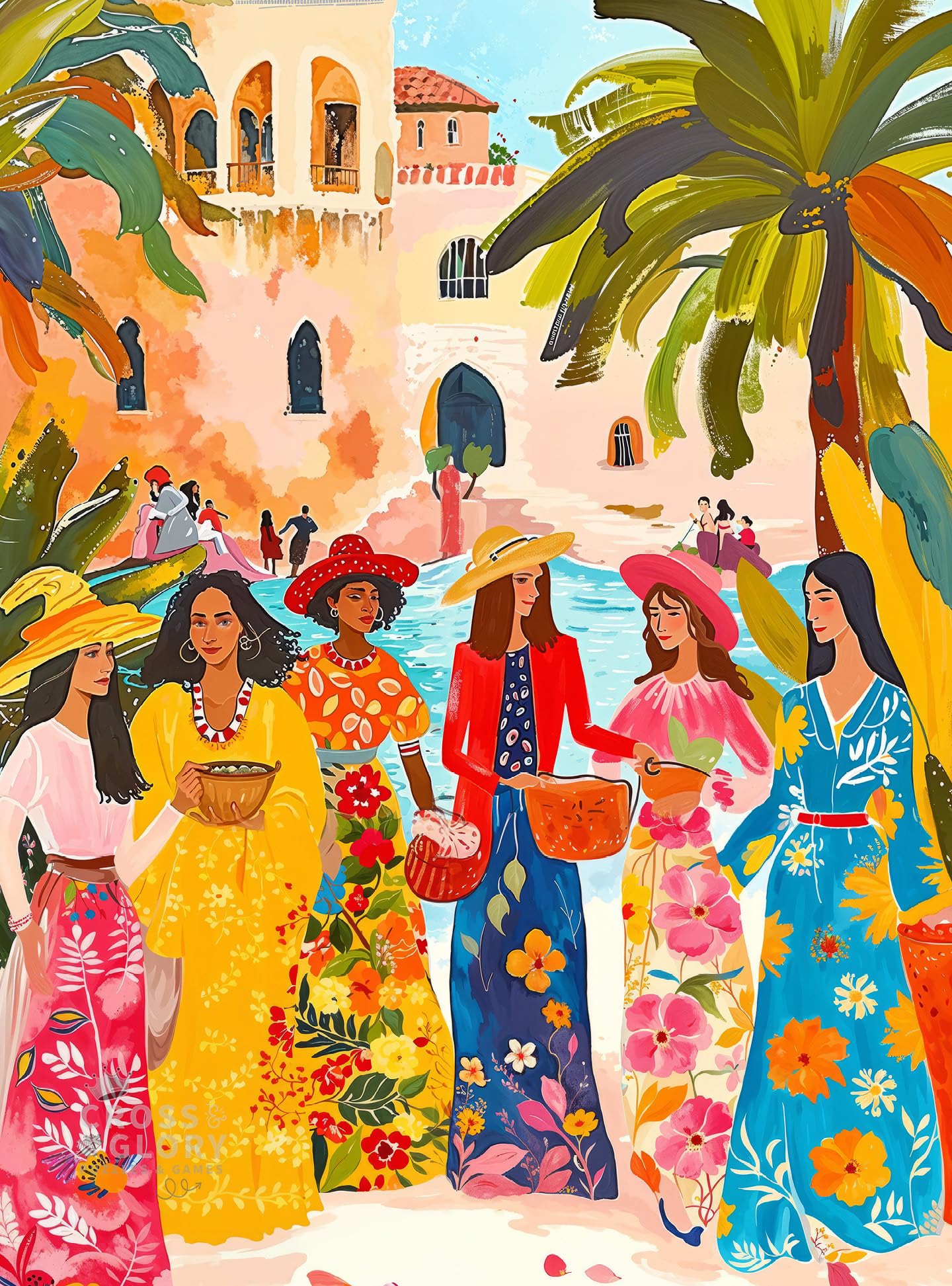 Saharan Sun: Fashion Under The Palms by Cross & Glory - 1000 Piece Moroccan Desert Jigsaw Puzzle, Eco-Friendly, Vibrant Colours, Ideal for Adult Puzzle Enthusiasts
