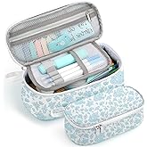 Jcocylse Large Capacity Pencil Case Portable Pencil Pouch Bag School Supplies for College Students Adults(Blue Flowers)