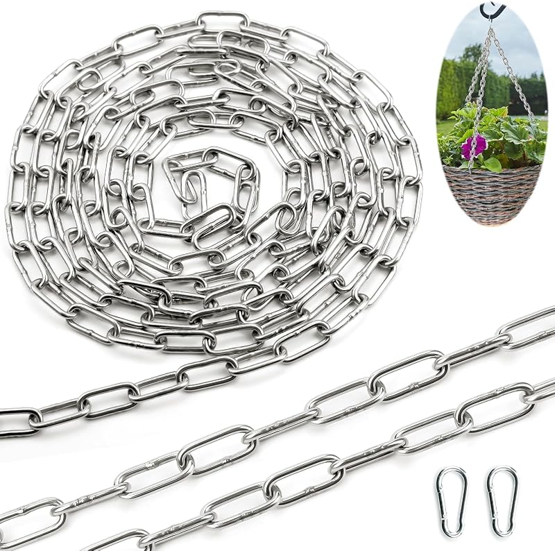 SWTYExt 304 Stainless Steel Heavy Duty Chain 3mm x 1.5m with Carabiner for Gate