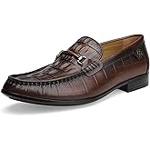 Premium Leather Dress Shoes for Mens, Black Fashion Crocodile Printed Business Slip-on Loafer Shoes for Men