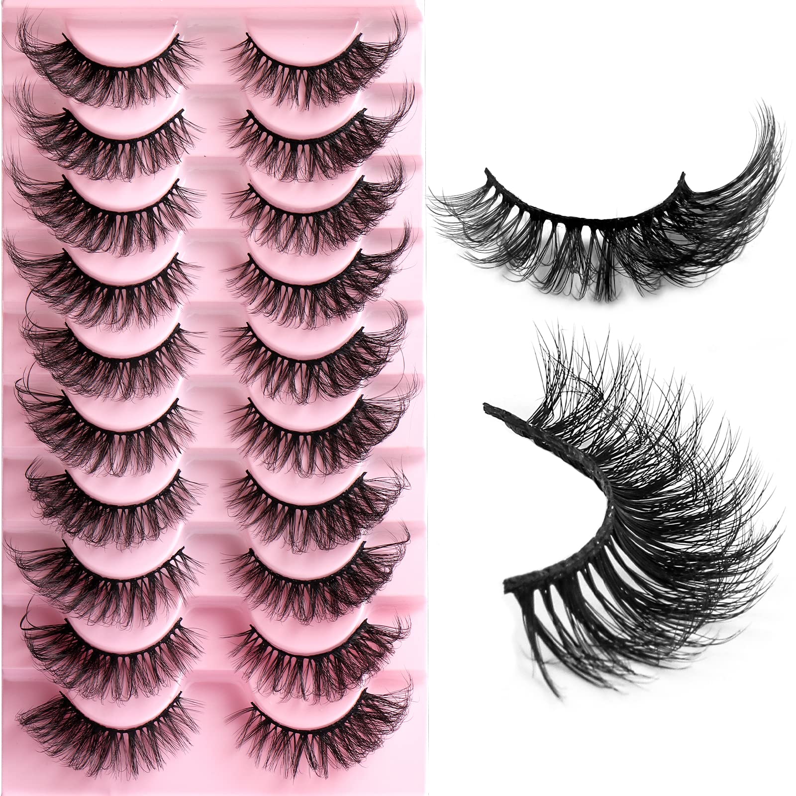 False Eyelashes Cat Eye Lashes Natural Fluffy Wispy Russian Strip Lashes 8D Faux Mink Volume Fox Eye Lashes Handmade Thick Soft Long Dramatic Fake Eyelashes 10 Pairs (HLY04)