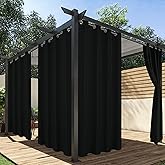 HolidayIdeas Extra Wide Outdoor Curtains for Patio Waterproof, 2 Panels - 110 x 95 Inch - Privacy & Light Filtering Curtains Grommet Outside Curtains for Porch, Gazebo, Pergola, Backyard (Black)