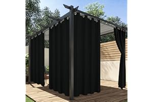 HolidayIdeas Outdoor Curtains for Patio Waterproof, 4 Panels - 54 x 95 Inch - Privacy Protection & Light Filtering Curtains Black Grommet Outside Curtains for Porch, Gazebo, Pergola, Backyard