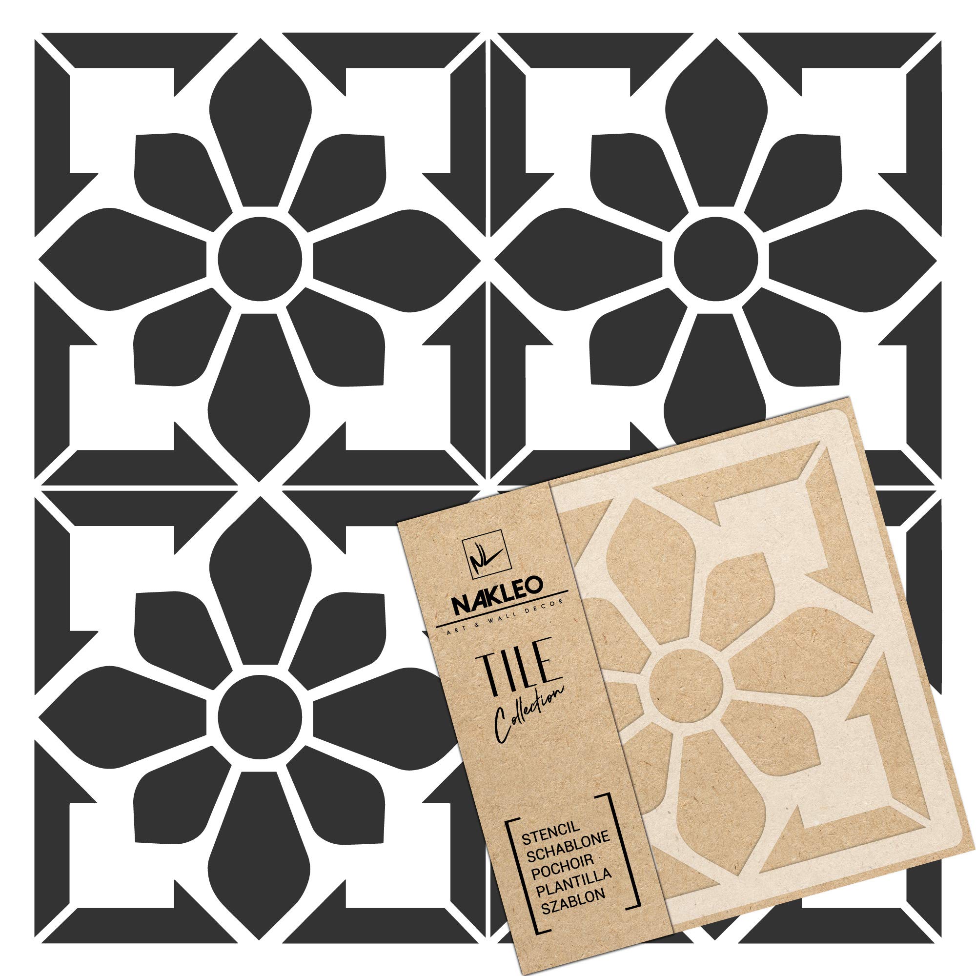 NAKLEO Tile Painting Stencil 30x30 cm, Nisa Spanish Moorish Flower Moroccan, Plastic Reusable Template, Home Decor Craft DIY, Floor Concrete Patio Wall - Terracotta
