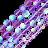 Matte Purple Aurora Crystal Glass Beads, 6MM Frosted Glitter Shining Mermaid Round Loose Beads, Rainbow Holographic Synthetic Moonstone for Jewelry Making DIY Bracelet