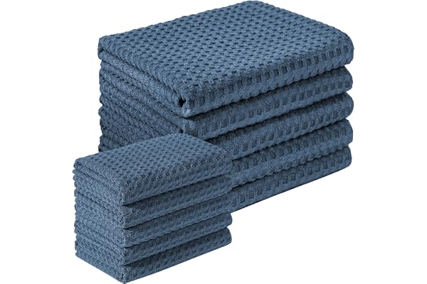 Vnoss Waffle Weave Microfiber Kitchen Towels and Dishcloths Set, 26 X 18 Inch and 12 X 12 Inch, Set of 10 Bulk Lint Free Dish