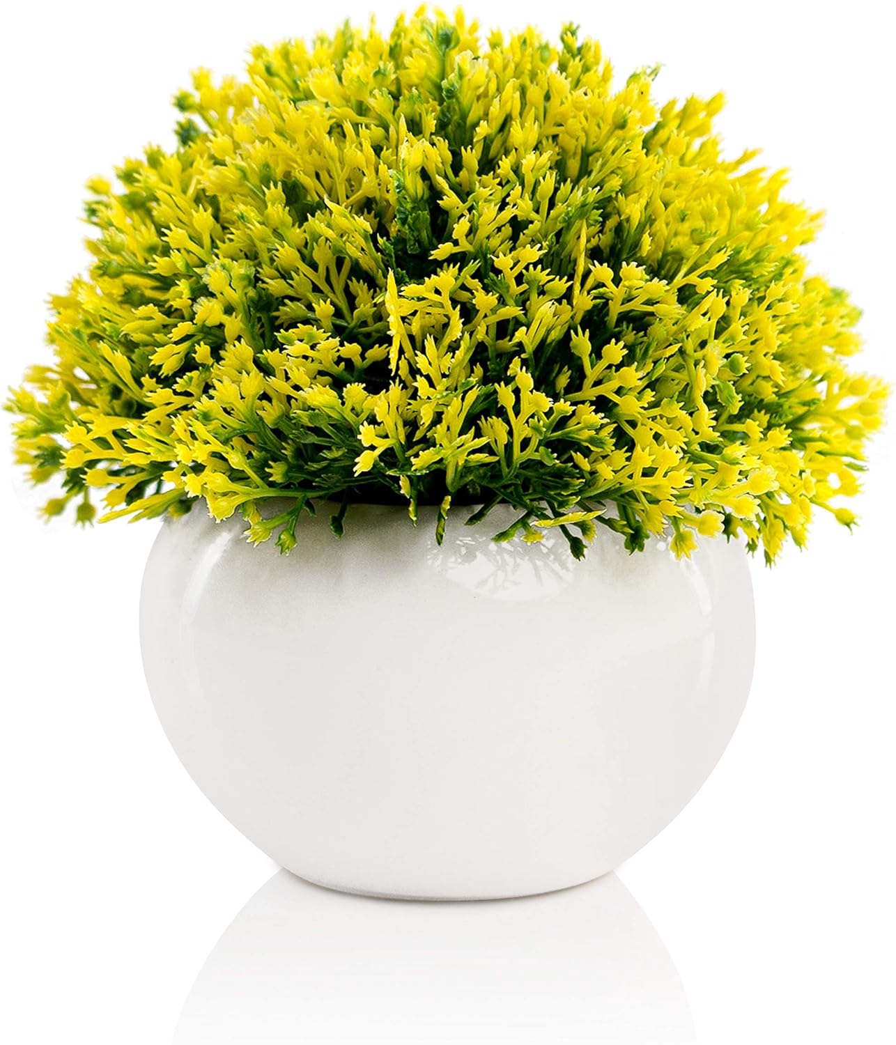 Mini Artificial Plant in White Ceramic Pot | Decorative Faux Plant for Home/Office Decor | Small Potted Topiary | Farmhouse Decor Accent | Desk/Kitchen/Bathroom/Shelf Fake Plant (Yellow & Green)