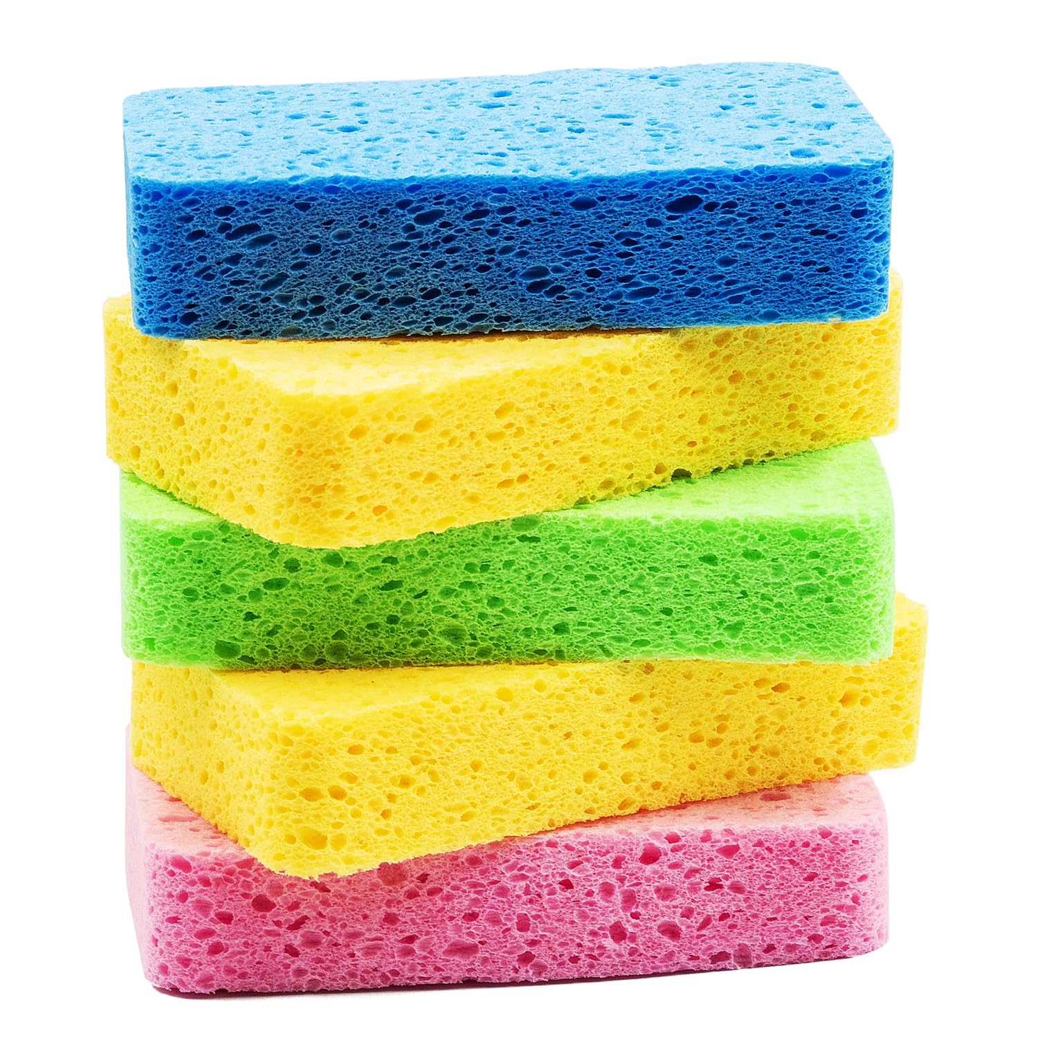 Temede Large Cellulose Sponges, Kitchen Sponges for Dish, 1.2" Thick Heavy Duty Scrub Sponges, Non-Scratch Dish Scrubber Sponge for Household, Cookware, Bathroom, Compressed Packaging 5pcs