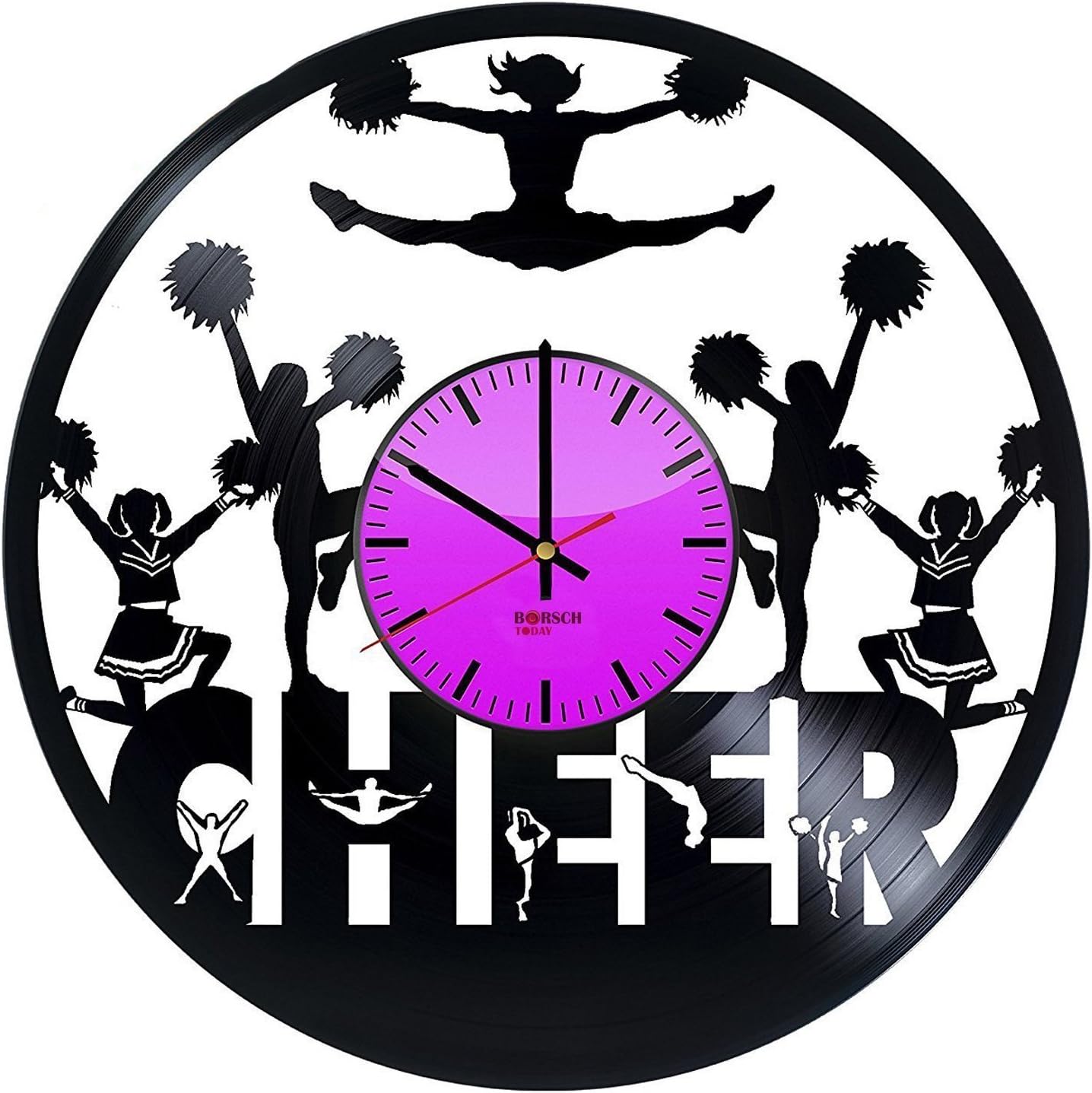 Modern Oversized Handmade Vinyl Record Wall Clock- Get Unique Bedroom or Living Room Wall Decor - Gift Ideas for Teens Cheerleader Ornament Unique Art Design