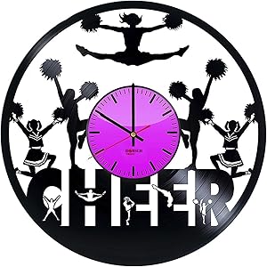 Modern Oversized Handmade Vinyl Record Wall Clock- Get Unique Bedroom or Living Room Wall Decor - Gift Ideas for Teens Cheerleader Ornament Unique Art Design