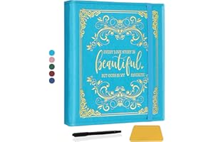 CWEGSJ Love Story Magnetic Self-Stick Page Photo Album for 3x5 4x6 5x7 Pictures DIY Memory Leather Cover Album Wedding Gift for Couples,Husband & Wife(Album Love Story-Light Blue)