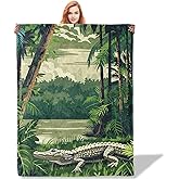 Plistiz Jungle Alligator Throw Blanket for Women Girls Boys, Soft Flannel Blankets Gifts for Living Room Couch, Home, Sofa Decor, 50"x60"