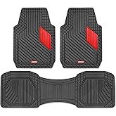 Motor Trend MetallicGuard Car Floor Mats Full Set - Durable Rubber Floor Mats with Red Metallic Heel Pad, All-Weather Interior Protection for Front and Rear with Non-Slip Backing