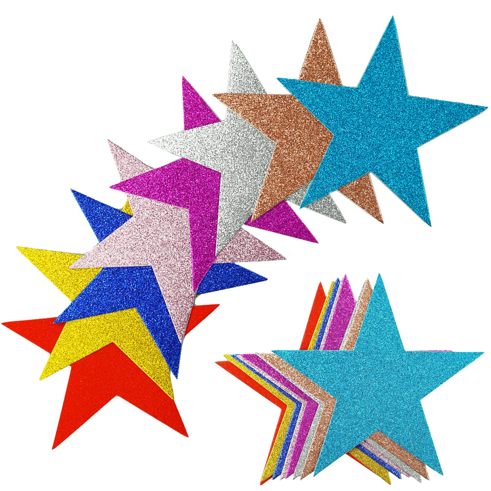 80 Pieces Glitter Star Cutouts Paper Star Confetti Cutouts for Bulletin Board Classroom Wall Party Decoration Supply, 6 Inches Length, 8 Colors
