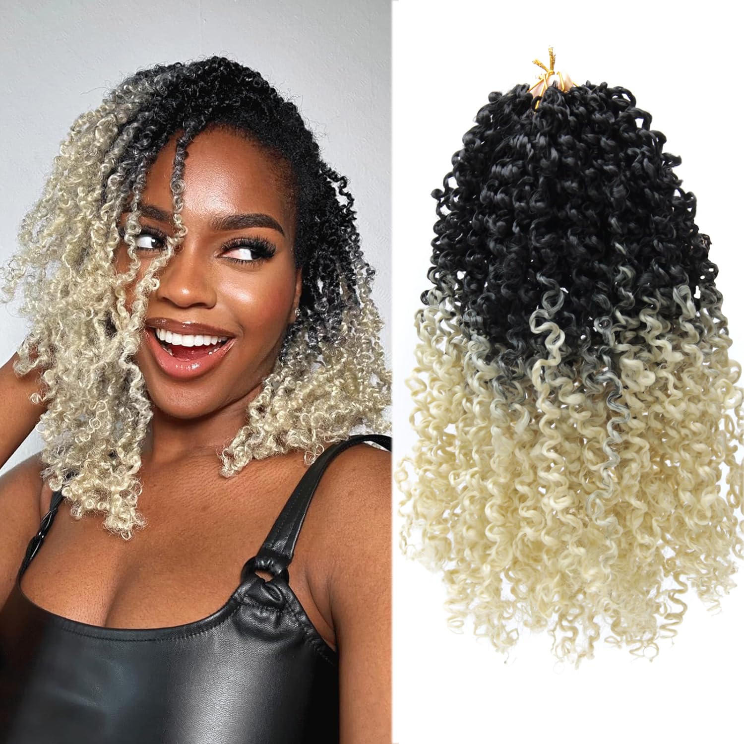 Photo 1 of **CLIP INS**SUYIAPIY Yanky Twist Crochet Hair Mini Twist Short Passion Twists Bohemian Spring Senegalese Crochet Hair with Curls for Black Women (1B/613#, 10 inch)