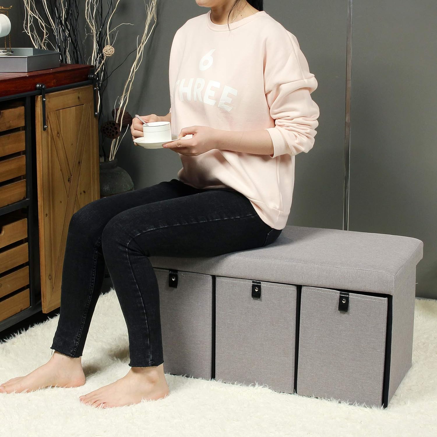 B FSOBEIIALEO Ottoman with Drawers, Folding Storage Ottoman Cube Foot Rest Stool Shoes Bench Linen 30″x15″x15″: Furniture & Decor