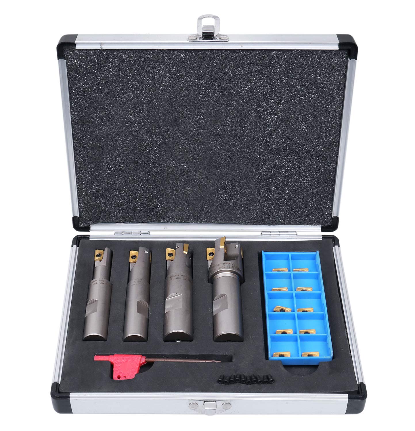 Accusize Industrial Tools 4 Pc 90 Deg Indexable End Mill Set with Apkt11t3 Inserts, Cutter Diameter Includes 1/2'', 5/8'', 3/4'' and 1'', 0028-8416