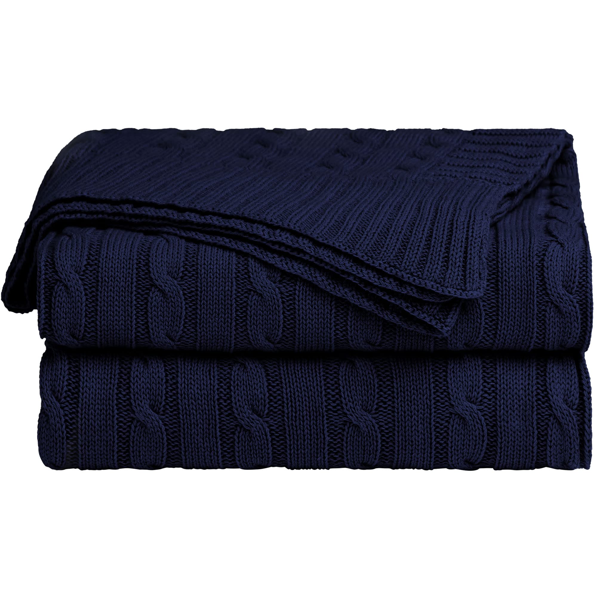 sourcing map Soft 100% Cotton Knitted Throw Blanket for Sofa and Couch, Lightweight Cable Knit Blanket, Home Decorative Blanket, Navy Blue, 50" x 60"