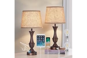 Luvkczc Table Lamps for Bedrooms Set of 2, Touch Bedside Lamps with USB Charging Ports, 3-Way Dimmable Nightstand Lamp with Premium Linen Fabric Lampshade for Bedroom, Living Room, Bulbs Included
