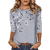 Zeagoo Women's Casual 3/4 Sleeve T-Shirts Round Neck Cute Tunic Tops Basic Tees Blouses Business Work Tee Top