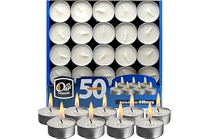 OHR CANDLES Tealight Candles - 50 Pack Bulk Tea Lights Candles - White Tealights Unscented - 4 Hour Burn Time