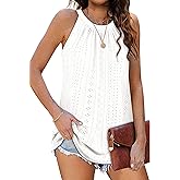 Zwurew Tank Top for Women Loose Fit High Neck Sleeveless Halter Tops Casual Pleated Eyelet Summer Flowy Cami Shirts Blouse