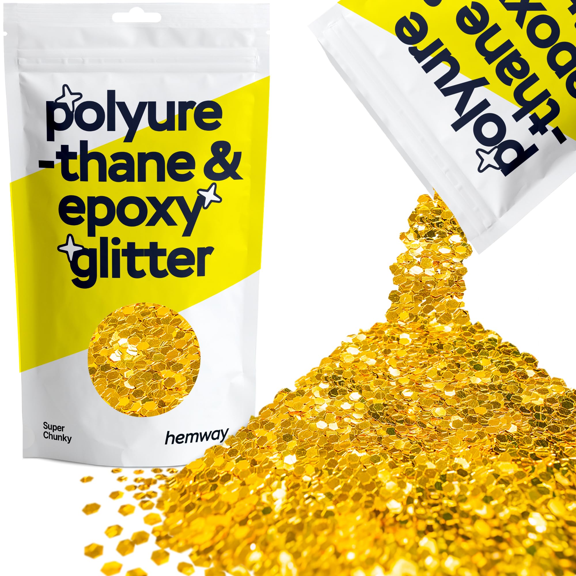 Hemway Resin Glitter Gold 100g Super Chunky | Polyurethane & Epoxy Glitter for Resin Crafts, Tumblers, Coasters, Floor & Table Art