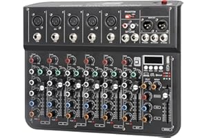 Jindaaudio 7 Channel mixer, DJ Mixer Board, Audio Sound Card with Interface Recording and 48V Phantom Power, Sounds Mixer Board with FX Reverb Delay Effect for Streaming