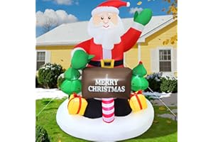 GIGLIM 6FT Christmas Inflatable Waving Santa 6FT Holding Sign Santa Claus Christmas Inflatables Outdoor Decorations Xmas Santa Blow Up Yard Decor with 8 Built-in LEDs for Yard Garden Lawn(with Storage Bag)