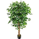OXLLXO 6ft Artificial Ficus Silk Tree (72in) with Plastic Nursery Pot Faux Tree, Fake Plant for Office House Farmhouse Living Room Home Decor (Indoor/Outdoor)