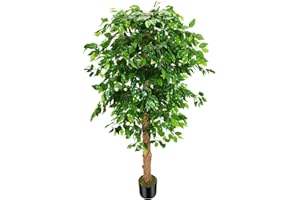 OXLLXO 6ft Artificial Ficus Silk Tree (72in) with Plastic Nursery Pot Faux Tree, Fake Plant for Office House Farmhouse Living Room Home Decor (Indoor/Outdoor)