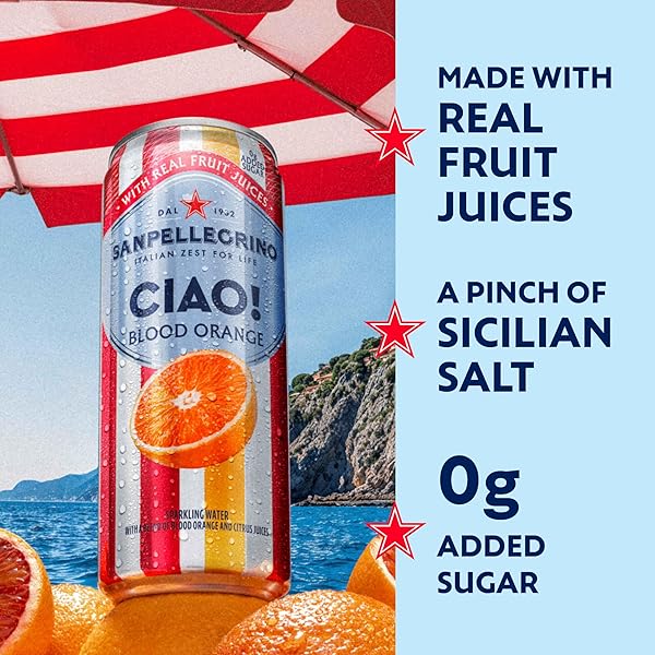 SANPELLEGRINO CIAO BLOOD ORANGE SPARKLING WATER, LOW-CALORIE ITALIAN SPARKLING WATER WITH REAL FRUIT JUICES, 0G ADDED SUGAR, 6-PACK