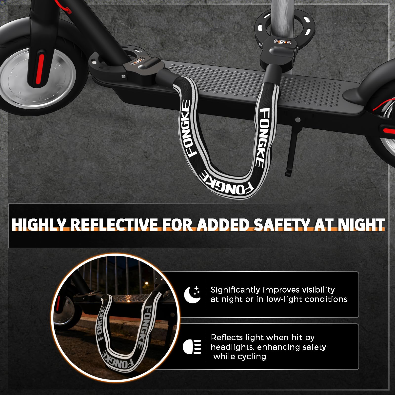 FONGKE E Scooter Schloss mit Tasche, Handschellenschloss, Schloss für E Scooter, Fahrradschloss Hohe Sicherheit, Kettenschloss Fahrrad Diebstahlsicher, Feuergehärteter Stahl, Ideal für Roller/Fahrrad 4
