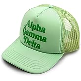Sorority Shop Alpha Gamma Delta Baseball Cap - Mesh Trucker-Style Hat, Padded Front Panel and Snap Closure, Alpha Gamma Delta Gift for Women Green