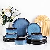 LERATIO Ceramic Dinnerware Sets for 4,Round Reactive Glaze Ceramic Plates and Bowls Set,Highly Chip and Crack Resistant | Dishwasher & Microwave Safe Dishes Set,Service for 4 (12pc)-Blue