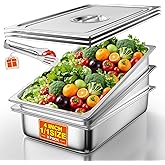 WantJoin Steam Table Hotel Pans with Lid 1/1 Full Size 4 Inch Deep 3 Pack, Thickened Stainless Steel Metal Tray Sets Food Storage Container for Commercial Restaurant Buffet Chafing Dishes Catering