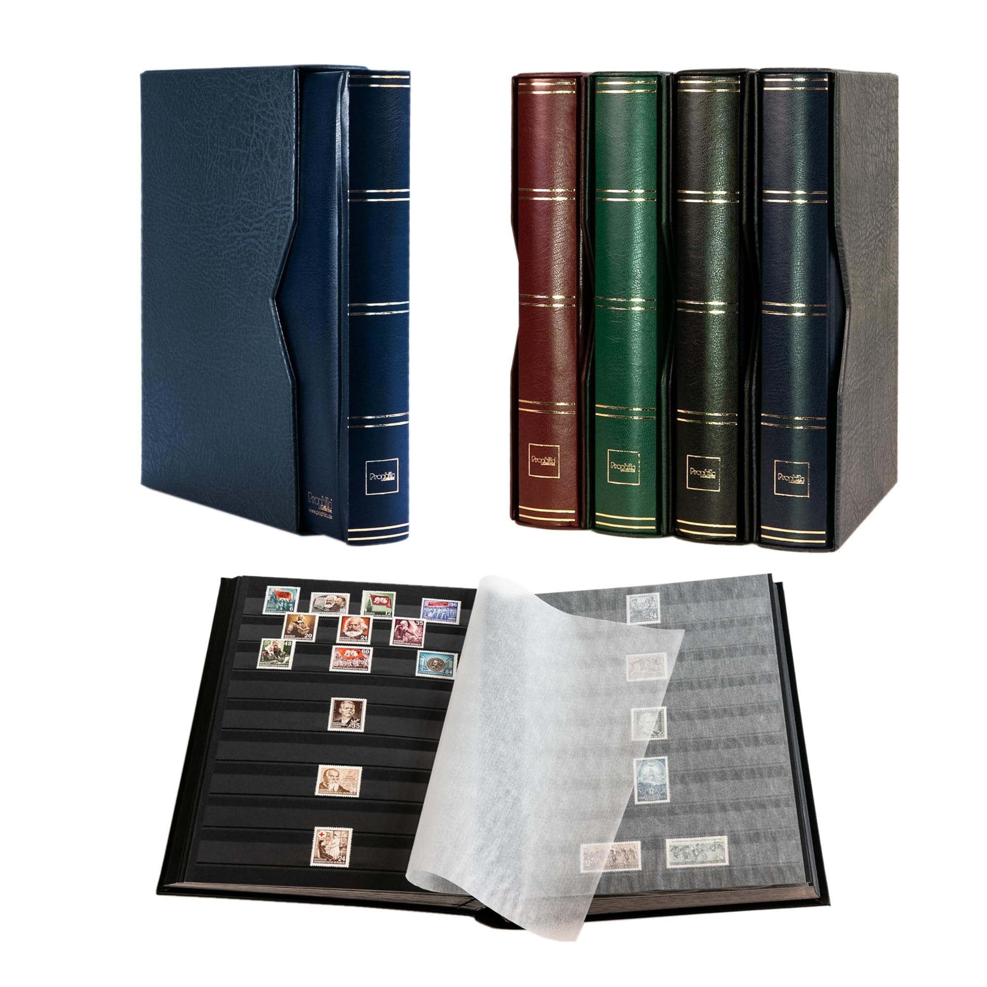 Prophila stockbook 60 black sides padded with slipcase blue