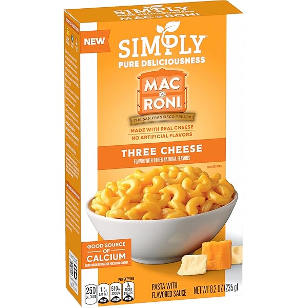 SIMPLY MAC A RONI, THREE CHEESE MACARONI AND CHEESE, 8.2 OZ BOX