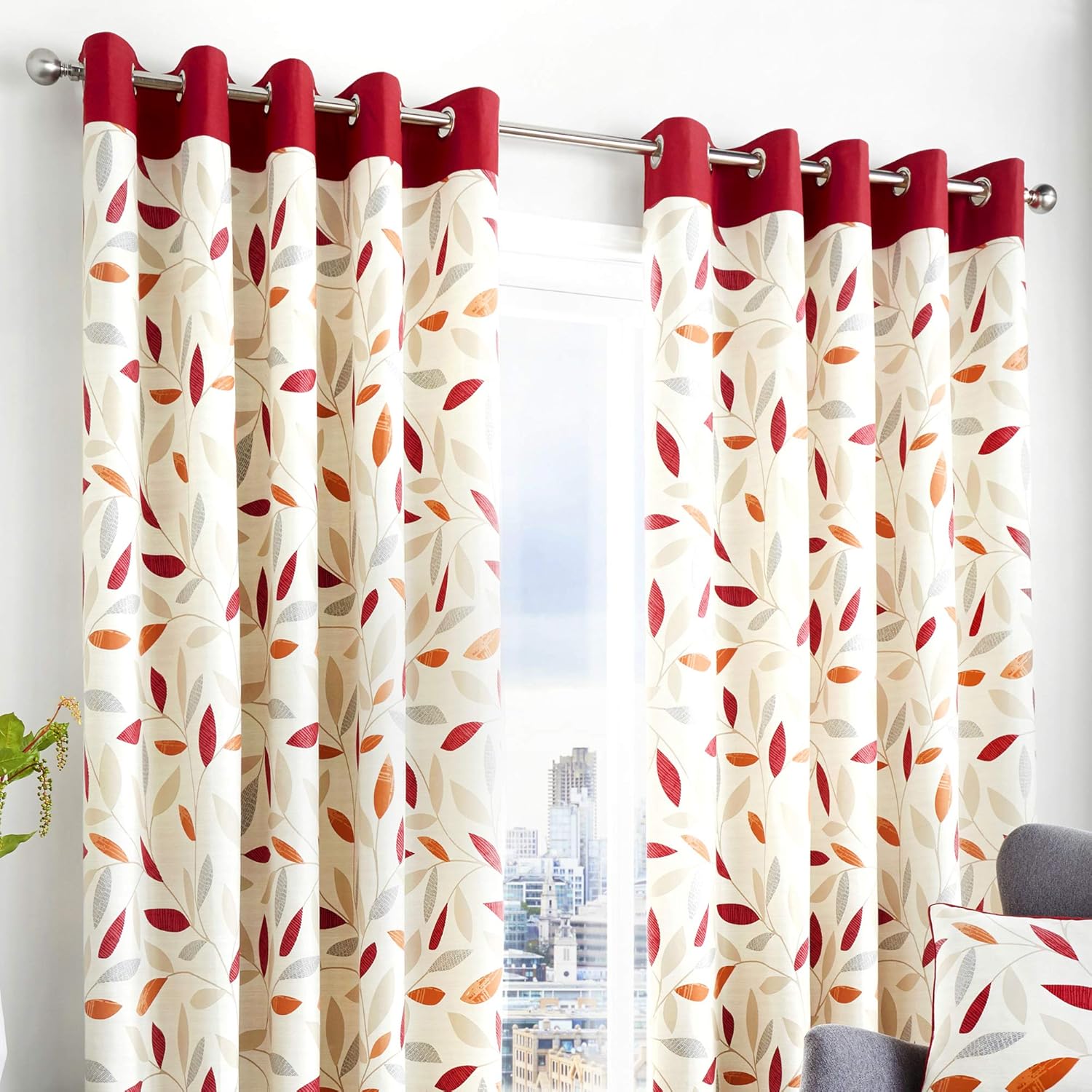 Fusion Beechwood 100 Cotton Ready Made Pair of Eyelet Curtains