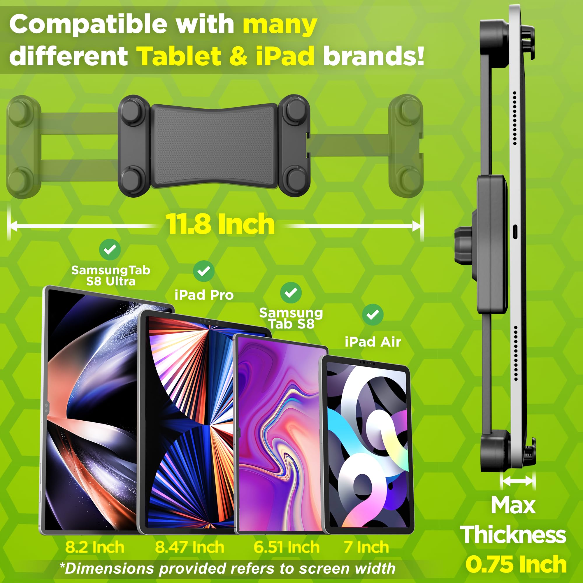 Tablet Holder for Truck Tablet Mount - iPad Mount for Truck, Heavy Duty Super Suction Cup, 16.7 inch Long Arm & Stable, Device & iPad Holder for Dashboard, Windshield and Window - Semi Trucker