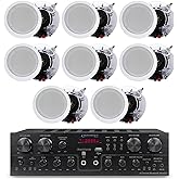 Technical Pro Home Theater System Kit with 1000 W 4 ch Bluetooth Receiver | with 8 Qty 6.5" 200 Watts in-Wall in-Ceiling Speakers of 2-Way Stereo Sound with Woofer/Tweeter, Flush Design