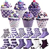 Geyoga 12 Pair Valentine's Day Cupcake Socks Fuzzy Heart Socks Gifts for Women Bulk Fluffy Cozy Slipper Sock DIY
