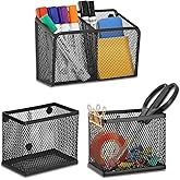 Neudeco Locker Shelf Organizer, Magnetic Pencil Holder, Metal Storage Basket for Whiteboard, Refrigerator, Ideal Cabinet for School, Black (Pack 3L)