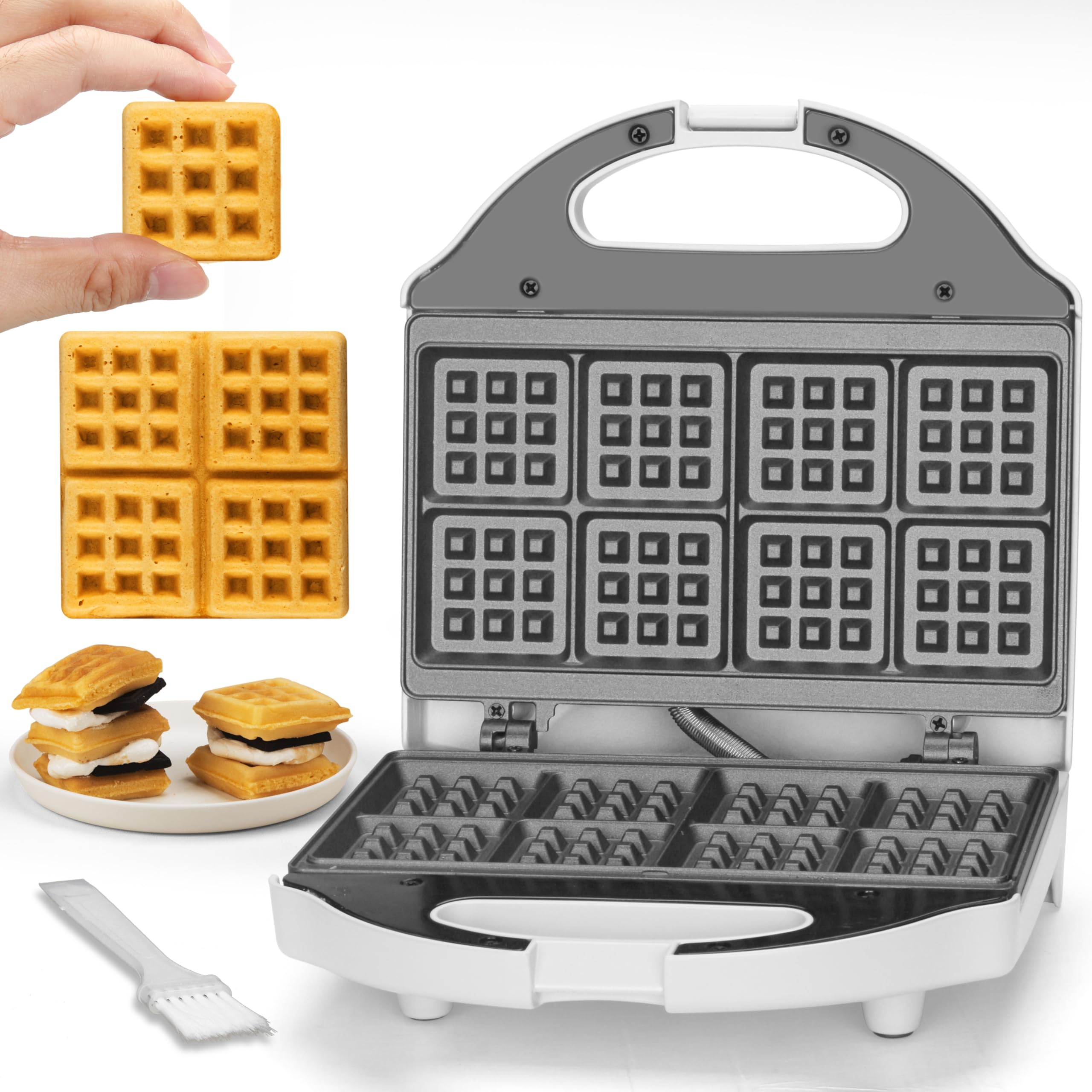 Photo 1 of SugarWhisk Square Waffle Maker, 2 x 4" Mini Classic Waffles Maker Machine, Waffle Iron, Dual Cooking Plates for Family Breakfast, Non-stick, White