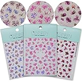 CESTSIREN Floral Petal Nail Art Stickers, Thin Flower Nail Decals, Self-Adhesive, Summer Spring Nail Accessories for Women, Nail Decorations 3 Sheets