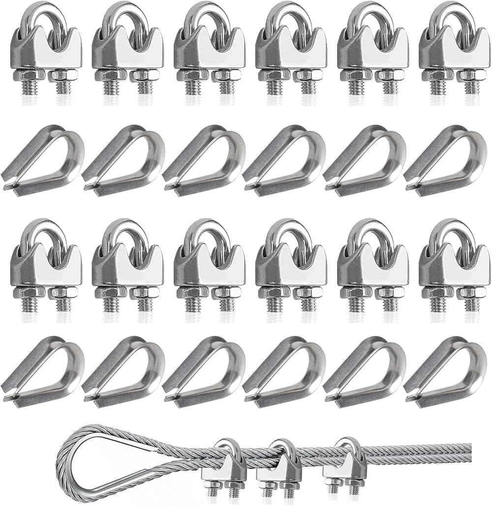 Rybtd 6mm Wire Rope Clamp with Thimbles Stainless Steel 24 Pcs M6