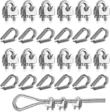 Rybtd 6mm Wire Rope Clamp with Thimbles Stainless Steel 24 Pcs M6
